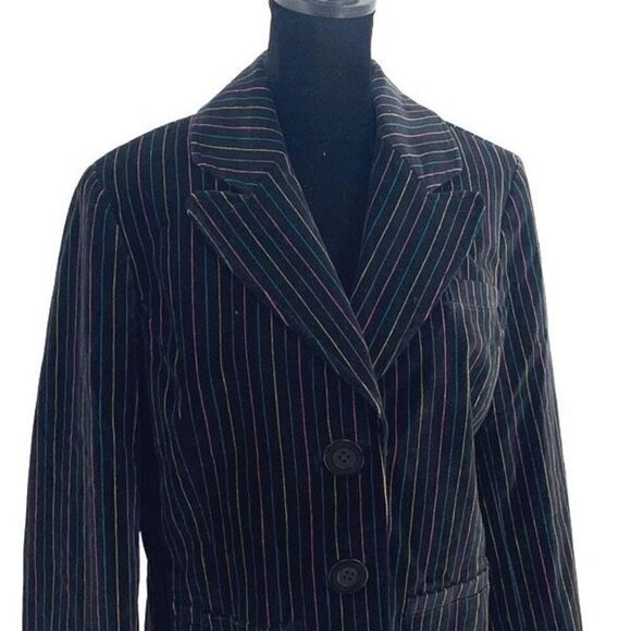 CASLON women's multi color striped black VELVET  BLAZER JACKET size Large Petite - Picture 2 of 13